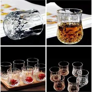 6 PCS Short Diamond Whisky Glass Set – Premium Crystal Clear Heavy Base Tumbler Glasses for Whiskey, Bourbon, Cocktails – Elegant Gift Set for Home, Bar, or Office