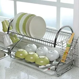 Stainless Steel 2-Tier Dish Rack – Durable, Spacious, Rustproof Kitchen Organizer for Plates, Bowls, Cutlery & Cups | Stylish Space-Saver for Modern Kenyan Kitchens