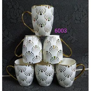 Amazing Deals Classy Ceramic Cups with Golden Deco – Set of 6 Elegant Coffee & Tea Cups for Gifting, Home Use, Office & Special Occasions
