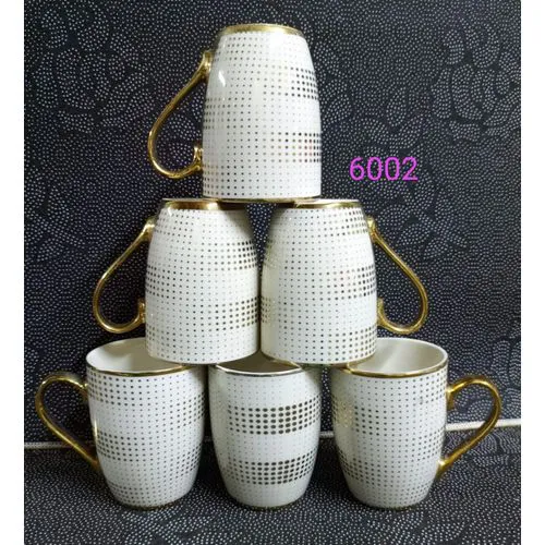 Amazing Deals Classy Ceramic Cups with Golden Deco – Set of 6 Elegant Coffee & Tea Cups for Gifting, Home Use, Office & Special Occasions
