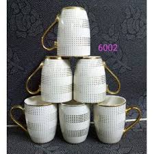 Amazing Deals Classy Ceramic Cups with Golden Deco – Set of 6 Elegant Coffee & Tea Cups for Gifting, Home Use, Office & Special Occasions