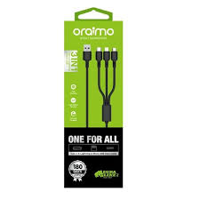 Oraimo 3 in 1 Durable Fast Charging Cable with Type-C, Lightning & Micro USB – Tangle-Free, Heavy Duty Braided Universal Charger Cord for Android & iOS Devices