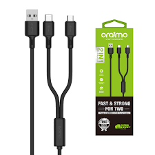 Oraimo 3 in 1 Durable Fast Charging Cable with Type-C, Lightning & Micro USB – Tangle-Free, Heavy Duty Braided Universal Charger Cord for Android & iOS Devices