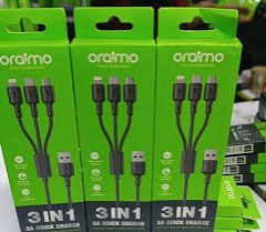 Oraimo 3 in 1 Durable Fast Charging Cable with Type-C, Lightning & Micro USB – Tangle-Free, Heavy Duty Braided Universal Charger Cord for Android & iOS Devices