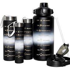 4-in-1 Leakproof Motivational Sports Water Bottle with Edible Silicone Straw – Ideal for Fitness, Gym, Outdoor, and Family Use – Anti-Choke Small Mouth Hydration Bottle Set