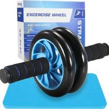AB Wheel Double Wheel Fitness Abs Roller with Free Mat – Blue | Core Strength Trainer | Tummy Trimmer | Home Gym Exercise Equipment | Burn Belly Fat | Tone Body Fast