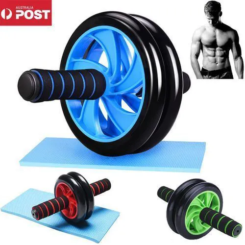 AB Wheel Double Wheel Fitness Abs Roller with Free Mat – Blue | Core Strength Trainer | Tummy Trimmer | Home Gym Exercise Equipment | Burn Belly Fat | Tone Body Fast