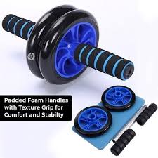 AB Wheel Double Wheel Fitness Abs Roller with Free Mat – Blue | Core Strength Trainer | Tummy Trimmer | Home Gym Exercise Equipment | Burn Belly Fat | Tone Body Fast