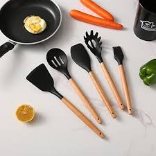 Silicone Kitchen Utensil Set – 11 Piece Nonstick Heat-Resistant Cooking Tools with Wooden Handles and Tin – Mixing, Slotted, Serving Spoons & Spatulas for Home Cooks and Chefs