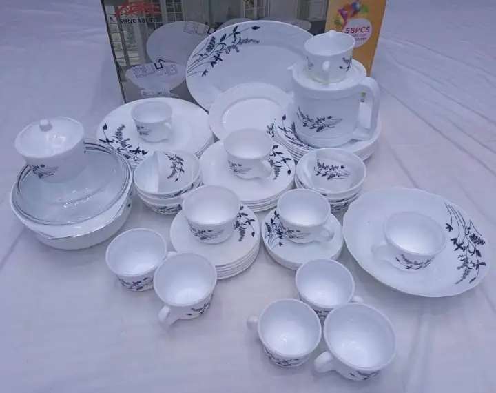 58PCS Luxury Ceramic Dinnerware Set – Elegant Porcelain Table Set for 6 with Plates, Bowls, Cups, and Saucers – Ideal for Home, Weddings, Restaurants, and Gifting