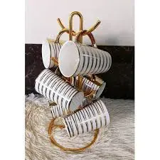 6 PCS Long Gold Tea Mugs – Limited Edition Elegant Tall Ceramic Tea Cups with Premium Gold Trim, Perfect for Daily Luxury Sipping & Unforgettable Gift Moments