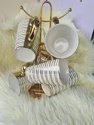 6 PCS Long Gold Tea Mugs – Limited Edition Elegant Tall Ceramic Tea Cups with Premium Gold Trim, Perfect for Daily Luxury Sipping & Unforgettable Gift Moments