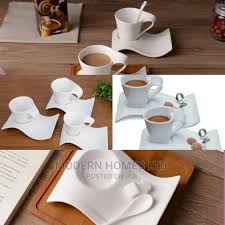 6 Pc Stylish Ceramic White Cups & Saucers Set – Elegant Wave Design, Premium Quality, Luxurious Feel, Perfect for Serving, Limited Stock – Upgrade Your Kitchen Today!