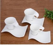 6 Pc Stylish Ceramic White Cups & Saucers Set – Elegant Wave Design, Premium Quality, Luxurious Feel, Perfect for Serving, Limited Stock – Upgrade Your Kitchen Today!
