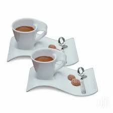 6 Pc Stylish Ceramic White Cups & Saucers Set – Elegant Wave Design, Premium Quality, Luxurious Feel, Perfect for Serving, Limited Stock – Upgrade Your Kitchen Today!