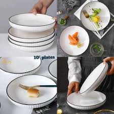 12 Piece Black Rimmed Ceramic Dining Set – Limited Stock! Elevate your dining experience with stylish 8” plates & cups – perfect for family meals & elegant hosting.