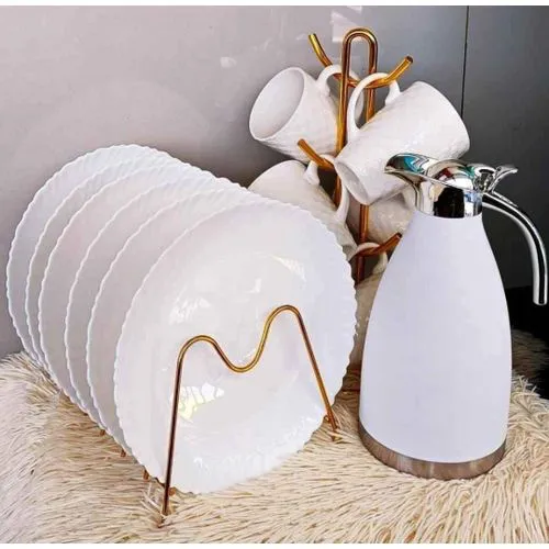 Elegant 13 pcs Ceramic Dinner Set with 6 Plates, 6 Strong Insulated Mugs & 2L Unbreakable Flask – Limited Stock, Perfect for Stylish Dining & Long-lasting Heat Retention