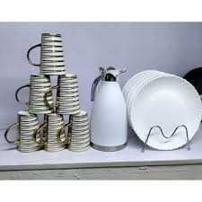 Sundabest 13pc Breakfast Set for 6 People – Durable Ceramic Cups, Plates & 2L Insulated Flask Keeps Drinks Hot, Limited Stock, Perfect for Stylish Family Meals and Cozy Tea Times