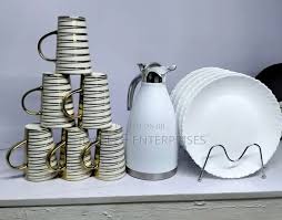 Sundabest 13pc Breakfast Set for 6 People – Durable Ceramic Cups, Plates & 2L Insulated Flask Keeps Drinks Hot, Limited Stock, Perfect for Stylish Family Meals and Cozy Tea Times