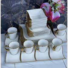 Elegant 24 PCS Wavy Gold Ceramic Dinner Set – Limited Stock! Upgrade your dining experience with durable, stylish plates and bowls that impress and last. Perfect for every occasion.