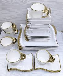 Elegant 24 PCS Wavy Gold Ceramic Dinner Set – Limited Stock! Upgrade your dining experience with durable, stylish plates and bowls that impress and last. Perfect for every occasion.