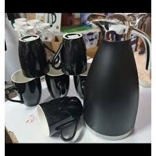 Limited Stock! Durable 2L Unbreakable Flask & 6pcs Ergonomic Tea Mugs Set – Enjoy Hot Drinks Longer with Chip-Resistant Ceramic and Comfortable Grip Handles