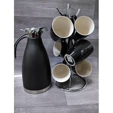 Limited Stock! Durable 2L Unbreakable Flask & 6pcs Ergonomic Tea Mugs Set – Enjoy Hot Drinks Longer with Chip-Resistant Ceramic and Comfortable Grip Handles