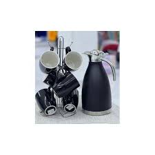 Limited Stock! Durable 2L Unbreakable Flask & 6pcs Ergonomic Tea Mugs Set – Enjoy Hot Drinks Longer with Chip-Resistant Ceramic and Comfortable Grip Handles