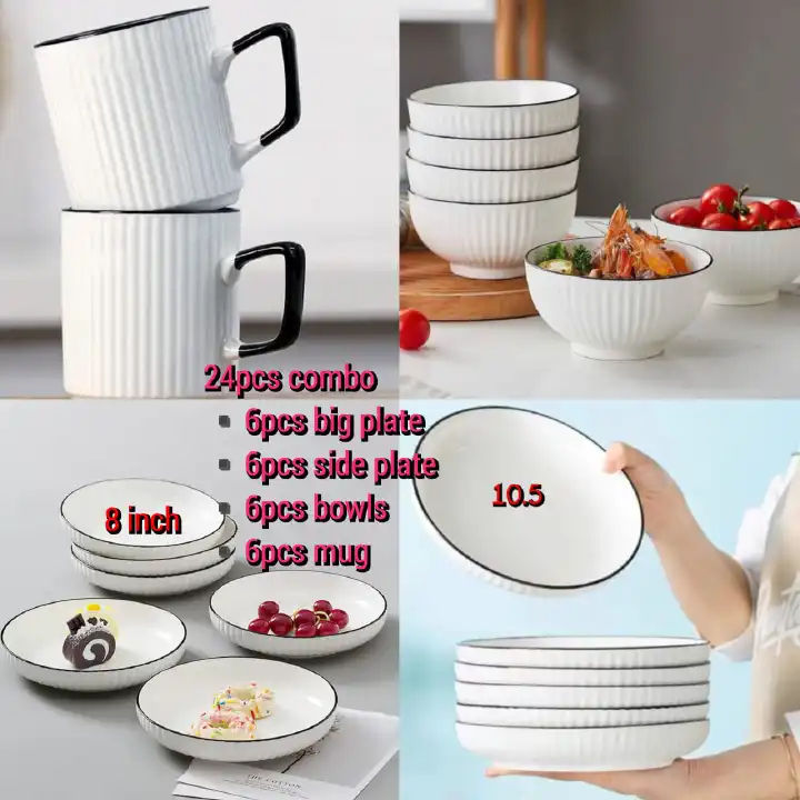 Concise Ceramic Dinner Set 24Pcs – Durable, Elegant, Heavy-Duty Plates & Cups Perfect for Family Meals and Special Occasions, Elevate Your Dining Experience Today