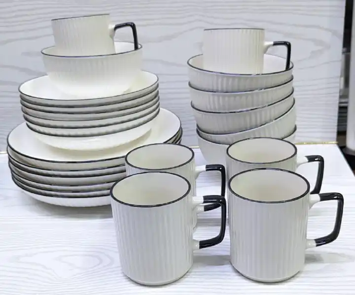 Concise Ceramic Dinner Set 24Pcs – Durable, Elegant, Heavy-Duty Plates & Cups Perfect for Family Meals and Special Occasions, Elevate Your Dining Experience Today