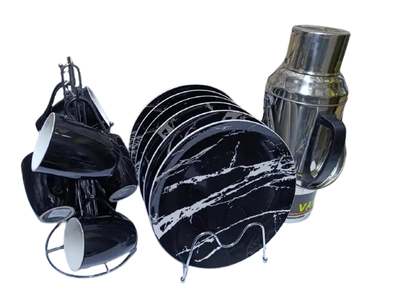 Elegant Ceramic 13 pcs Dinner Set with 6 Plates, 6 Cups & 3.2L Unbreakable Flask – Durable, Stylish, and Perfect for Family Meals. Limited Stock – Buy Now to Elevate Your Dining Experience!