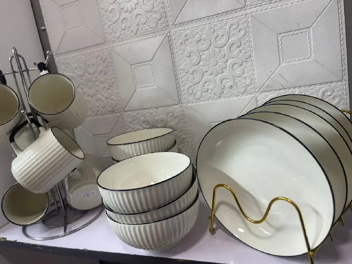 24pcs Japanese Style Heavy Ceramic Dinner Set – Elegant Durable Stoneware Plates, Bowls & Cups Service for 6, Complete Dining Collection for Family Meals, Homes & Gifting