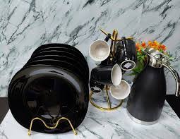 13-Piece Ceramic Dinner Set with 2L Unbreakable Insulated Flask, 6 Square Plates and 6 Strong Cups – Elegant, Durable & Perfect for Home Dining, Family Meals, Parties and Everyday Use