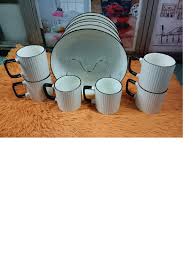 High Quality 12-Piece Japanese Style Ceramic Dinner Set with 6 Elegant Dinner Plates and 6 Matching Mugs – Luxury Durable Tableware for Home Dining, Family Meals, Gifts & Modern Kitchens