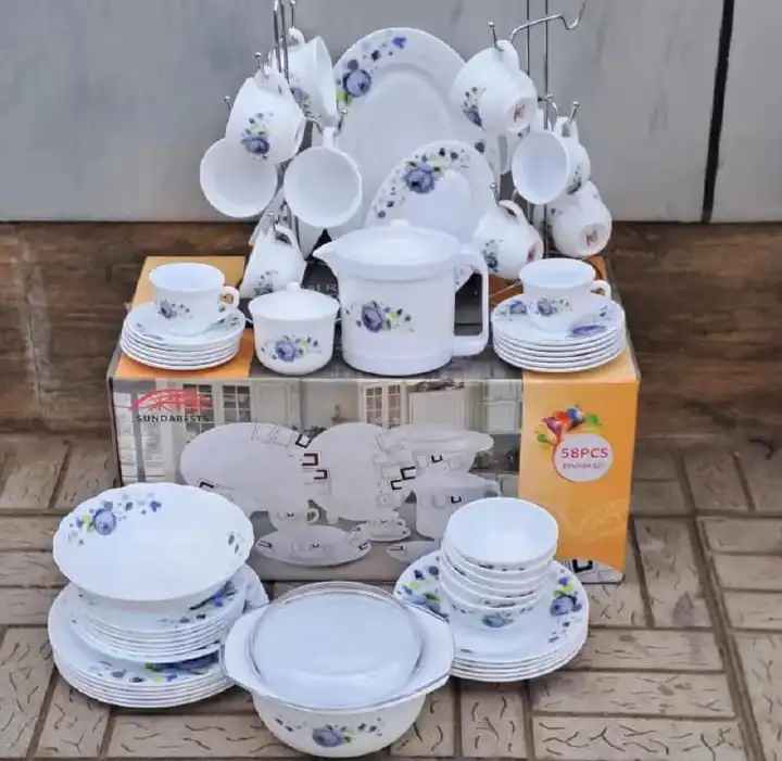 Sundabests 58 Pieces Premium Ceramic Dinner Set – Durable Elegant Family Tableware Collection with Plates, Bowls, Cups & Serving Pieces for Everyday Dining and Special Occasions