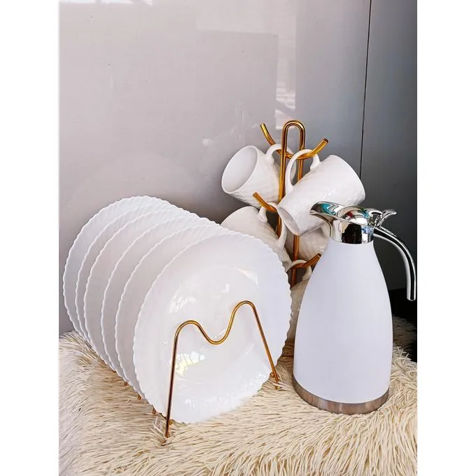 7 PCS Elegant Ceramic Dinner Plates Set with Thermo Flask – Durable, Classic Design for Everyday Dining, Stylish Table Presentation, and Long-Lasting Premium Quality