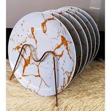 6PCS Nordic Marble Ceramic Dinner Plates Set – Luxury White & Black Veined Porcelain Tableware for Steak, Pasta, Salad & Everyday Dining with Free Gift Included