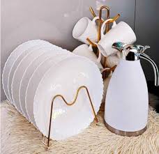 13-Piece Ceramic Dinner Set with 6 Plates, 6 Cups & 2L Unbreakable Flask – Stylish, Durable Tableware for Everyday Meals, Family Dining & Entertaining with Safe, Long-Lasting Materials