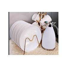 13-Piece Ceramic Dinner Set with 6 Plates, 6 Cups & 2L Unbreakable Flask – Stylish, Durable Tableware for Everyday Meals, Family Dining & Entertaining with Safe, Long-Lasting Materials