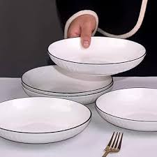 12-Piece Ceramic Dinner Set – 6 Bowls & 6 Plates with Elegant Black Border – Durable, Stylish Tableware for Everyday Meals, Family Dinners & Special Occasions