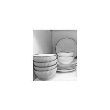 12-Piece Ceramic Dinner Set – 6 Bowls & 6 Plates with Elegant Black Border – Durable, Stylish Tableware for Everyday Meals, Family Dinners & Special Occasions