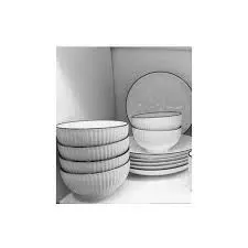 12-Piece Ceramic Dinner Set – 6 Bowls & 6 Plates with Elegant Black Border – Durable, Stylish Tableware for Everyday Meals, Family Dinners & Special Occasions