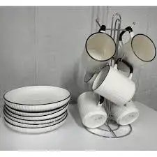 Elegant 12-Piece Japanese Ceramic Dinner Set – 6 White Mugs & 6 Plates for Minimalist Dining, Durable Everyday Tableware, Stylish Modern Kitchen & Perfect Gift Idea