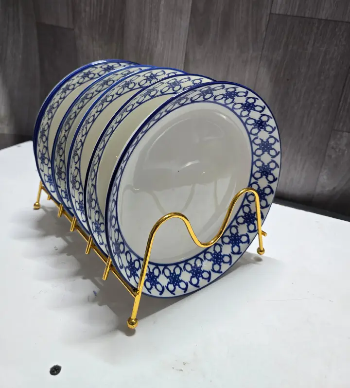 8 Inch 6pcs Unique Ceramic Dinner Plates Set – Durable White Ceramic with Red Prints, Custom Stylish Design for Elegant Dining, Family Meals & Special Occasions