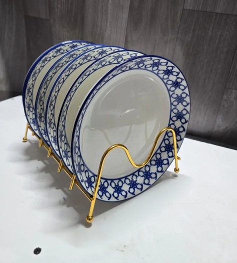 8 Inch 6pcs Unique Ceramic Dinner Plates Set – Durable White Ceramic with Red Prints, Custom Stylish Design for Elegant Dining, Family Meals & Special Occasions