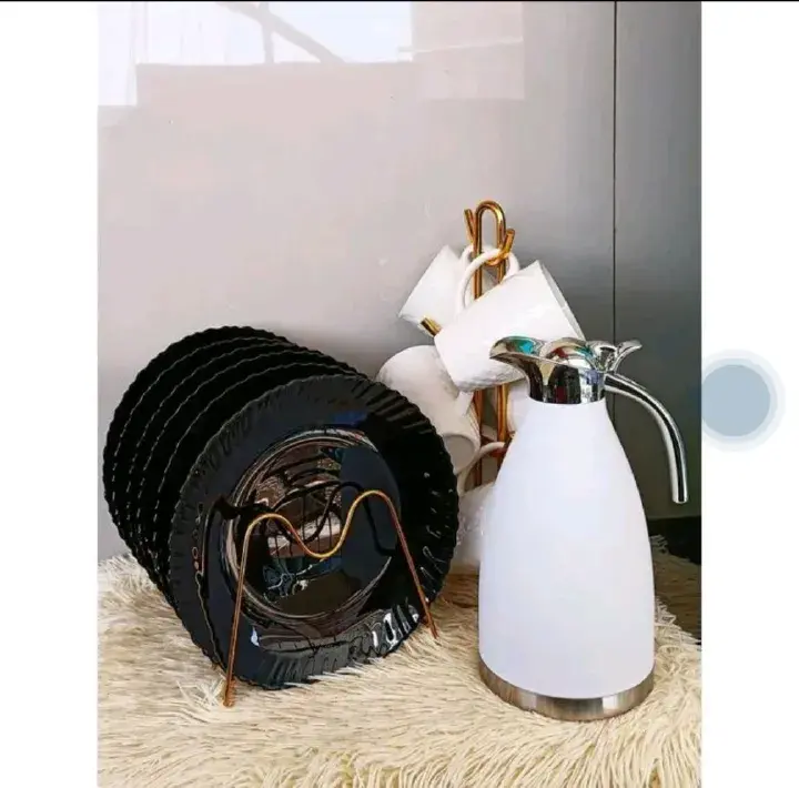 Elegant 13pcs Ceramic Dinner Set with 6 Plates, 6 Cups & 2L Unbreakable Flask – Durable, Ergonomic, Stylish & Safe for Family Meals, Perfect for Everyday Use and Special Occasions