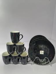 Sundabest 12pcs Ceramic Dinner Set – 6 Mugs & 6 Plates, Durable, Stylish, Microwave & Dishwasher Safe for Daily Use and Elegant Table Presentation