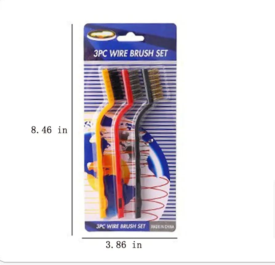 3pc Wire Cleaning Brush Set  Mini Copper, Stainless Steel, Nylon Brushes