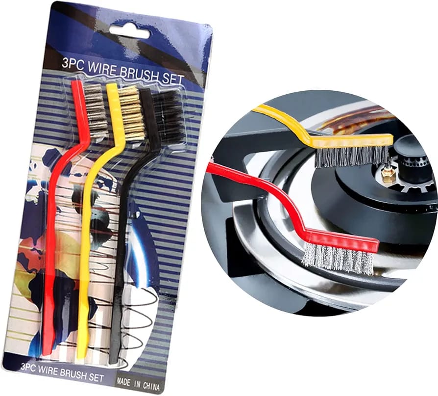 3pc Wire Cleaning Brush Set  Mini Copper, Stainless Steel, Nylon Brushes