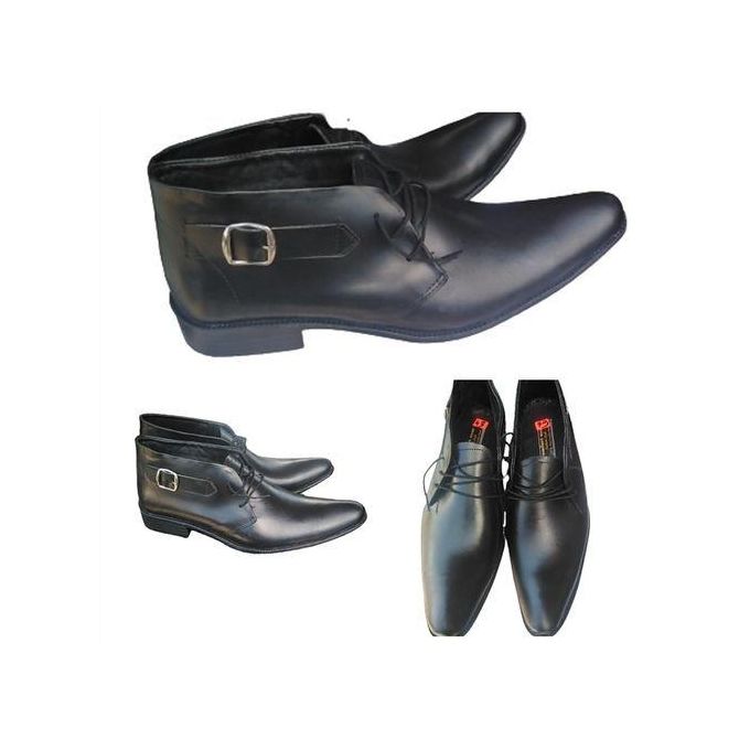 Men's Official Pure Leather Boots Slip On Black